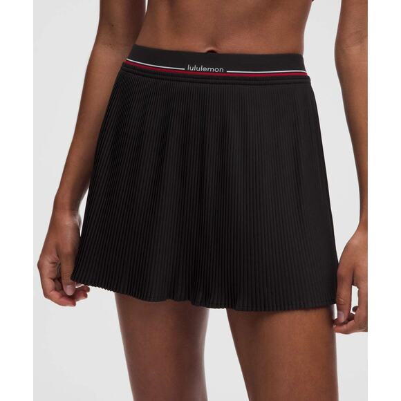 lululemon athletica Dresses & Skirts - NWT Lululemon Logo-Waist Micro-Pleat Tennis Skirt Black Active Performance Sz XL